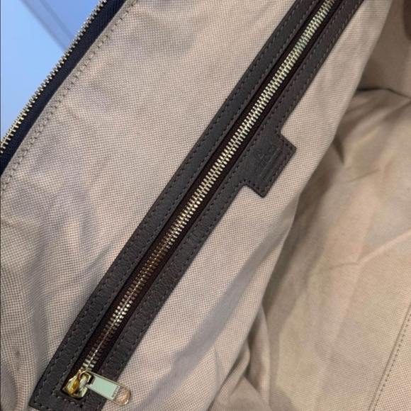 Gucci Monogram Jumbo GG Textured Dollar Calfskin Web Large Duffle  Camel Ebony - Picture 12 of 13